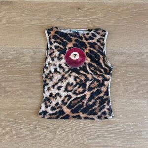 Omighty Sweet Lord 7 Ball Leopard Print Pointelle Tank Size XS in Brown Red